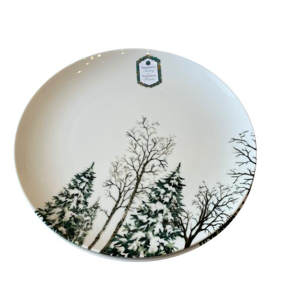 Intesa Home Christmas Pine Tree Dinner Plates 10.5in Green White Set of 2 NEW - Picture 7 of 10